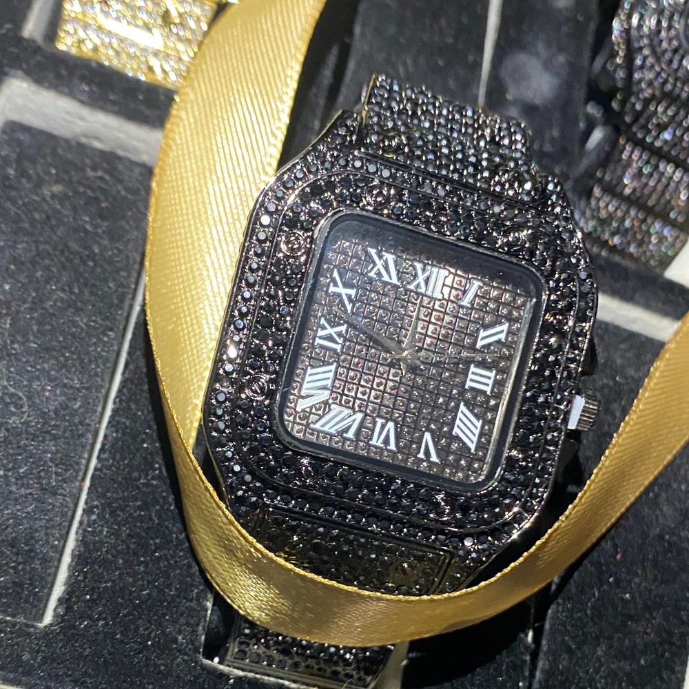 One Watch Black Lab Ice-Embellished Watch